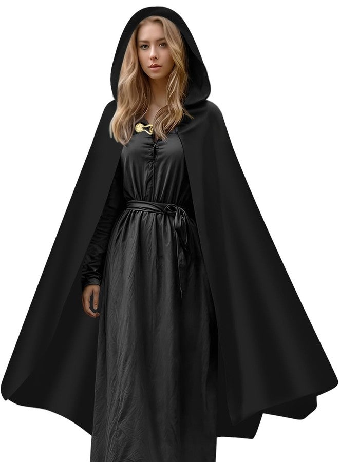 Prebene Renaissance Hooded Cloak for Women Men, Gothic Medieval Vintage Cape Halloween Cosplay Costume (Black, One Size) - Image 1
